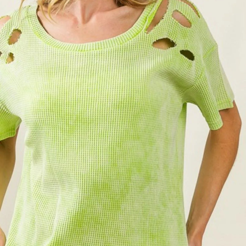 BiBi Laser Cut Mineral Washed Loose Fit Thermal Top