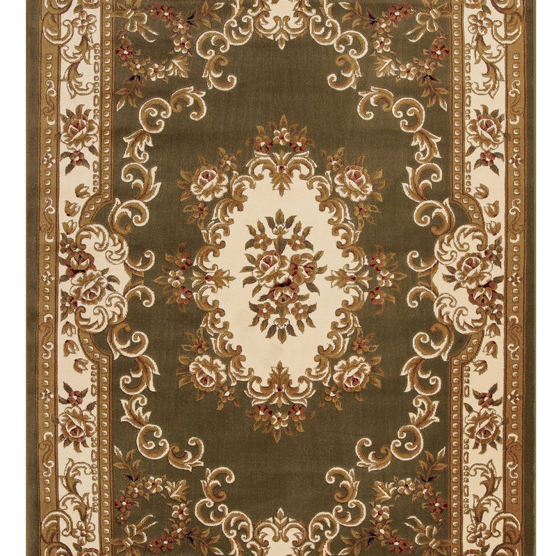 10' X 13' Green Ivory Machine Woven Hand Carved Floral Medallion Indoor Area Rug
