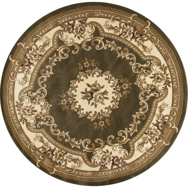 10' X 13' Green Ivory Machine Woven Hand Carved Floral Medallion Indoor Area Rug