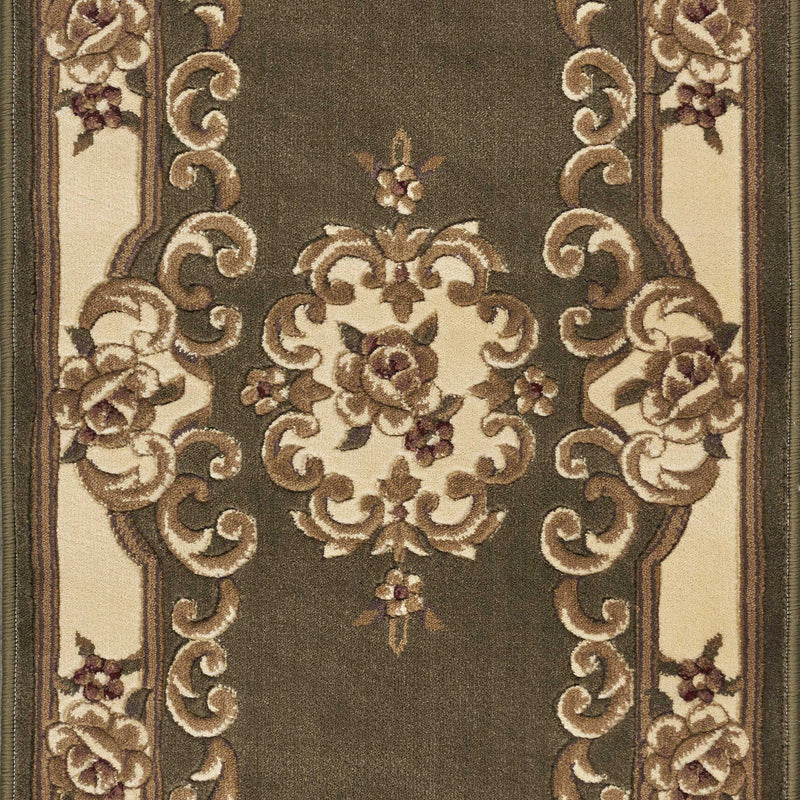 10' X 13' Green Ivory Machine Woven Hand Carved Floral Medallion Indoor Area Rug