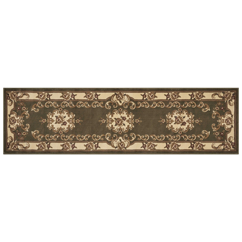 10' X 13' Green Ivory Machine Woven Hand Carved Floral Medallion Indoor Area Rug