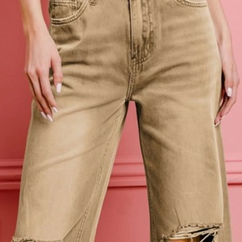 BiBi Distressed Vintage Washed Wide Leg Pants