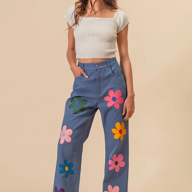 BiBi Flower Print Straight Legs Pants