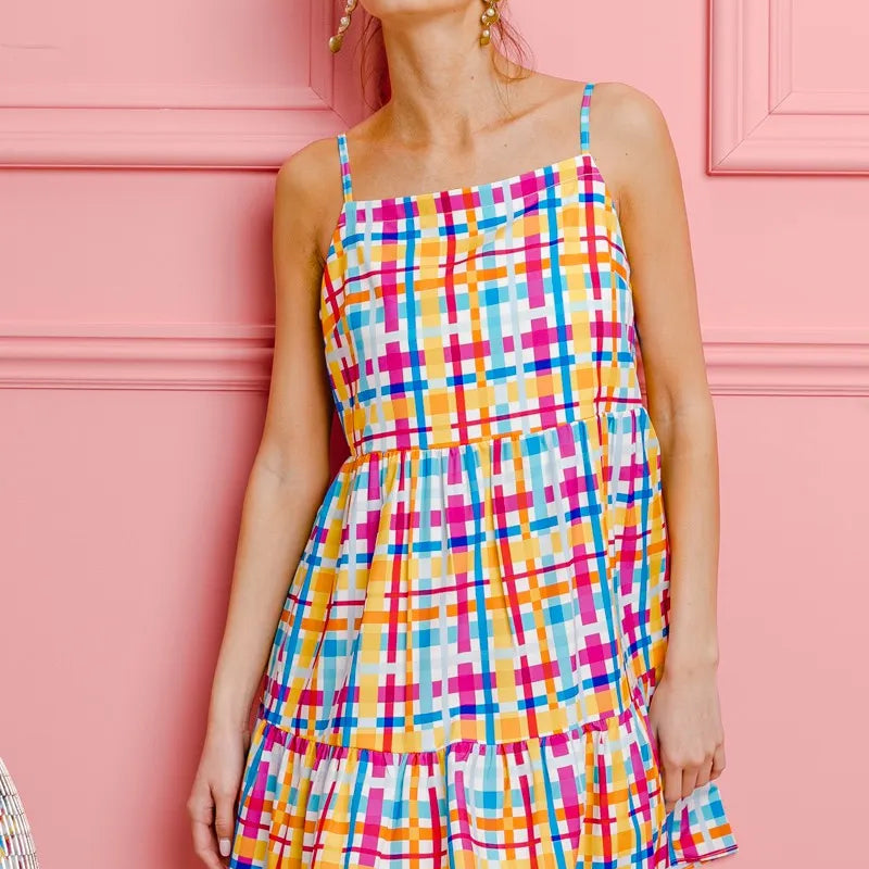 BiBi Multi Colors Plaid Sleeveless Sun Dress
