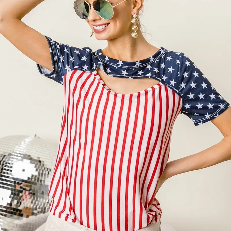 BiBi American Flag Theme Front Cut Out Top