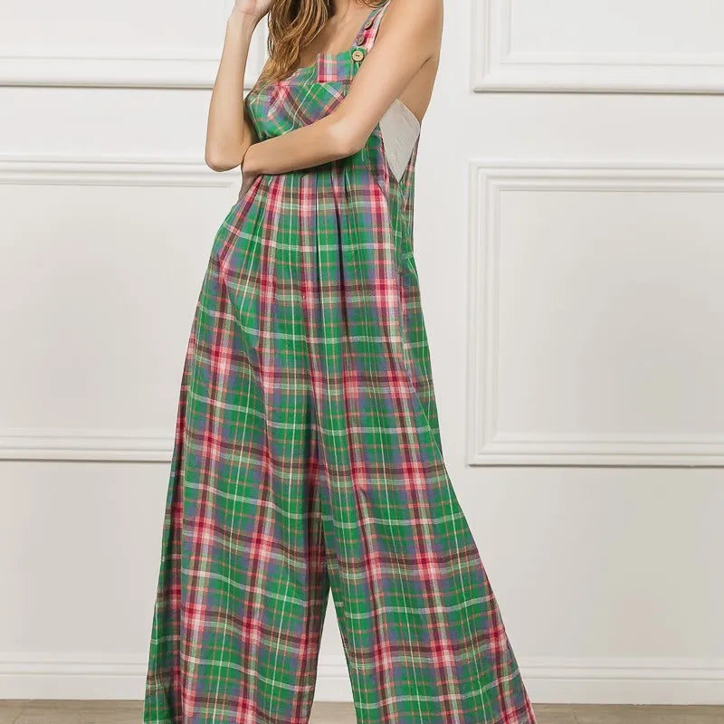 BiBi Multi Color Check Plaid Overall