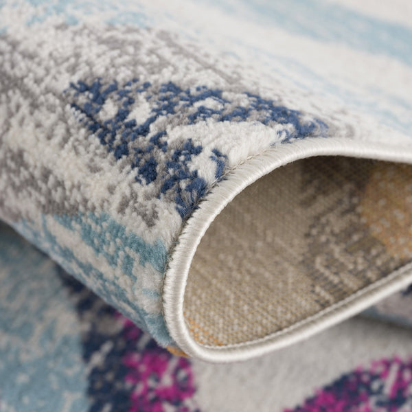 10' Blue And Gold Abstract Runner Rug