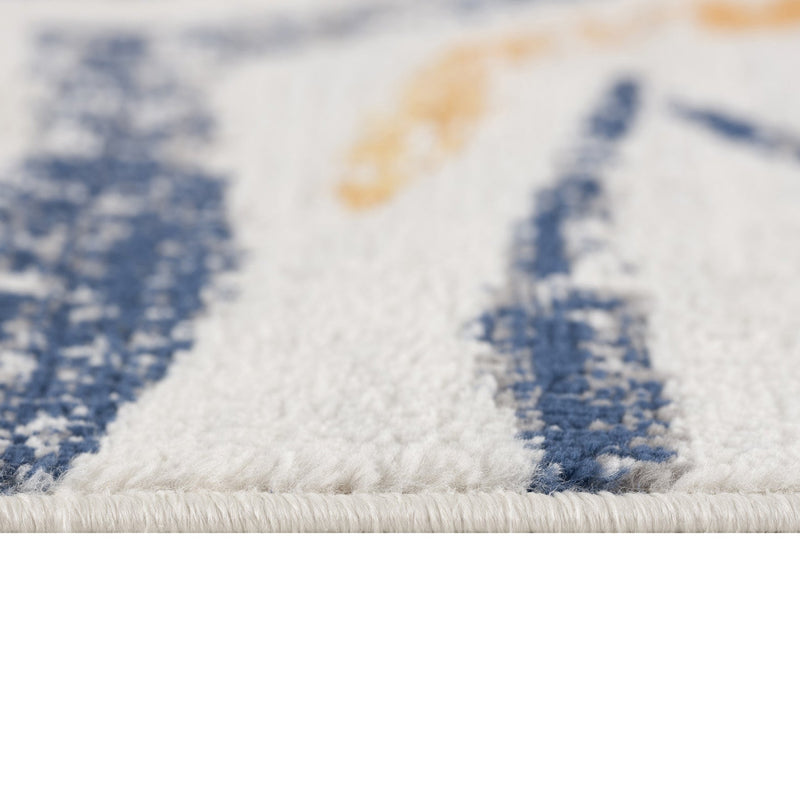 10' Blue And Gold Abstract Runner Rug