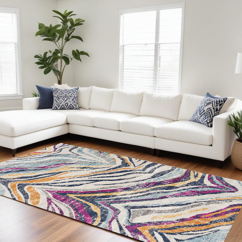 10' Blue And Gold Abstract Runner Rug
