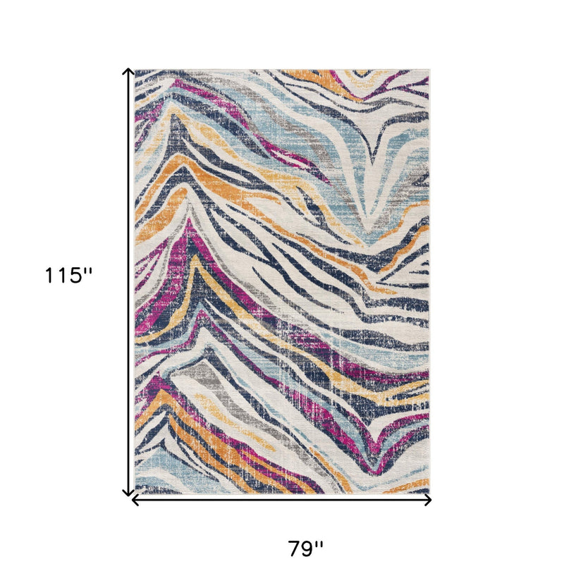 10' Blue And Gold Abstract Runner Rug