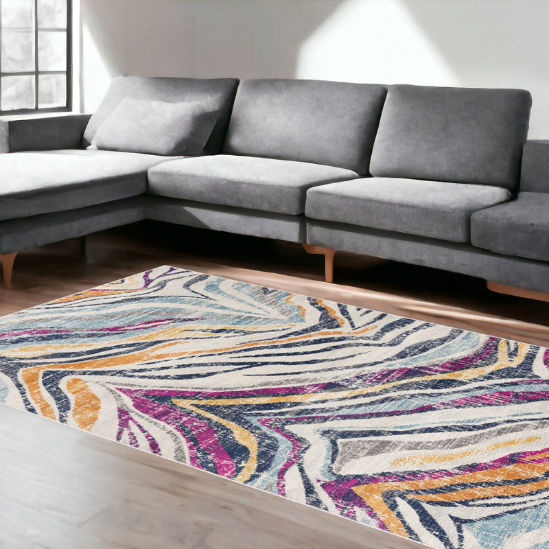 10' Blue And Gold Abstract Runner Rug