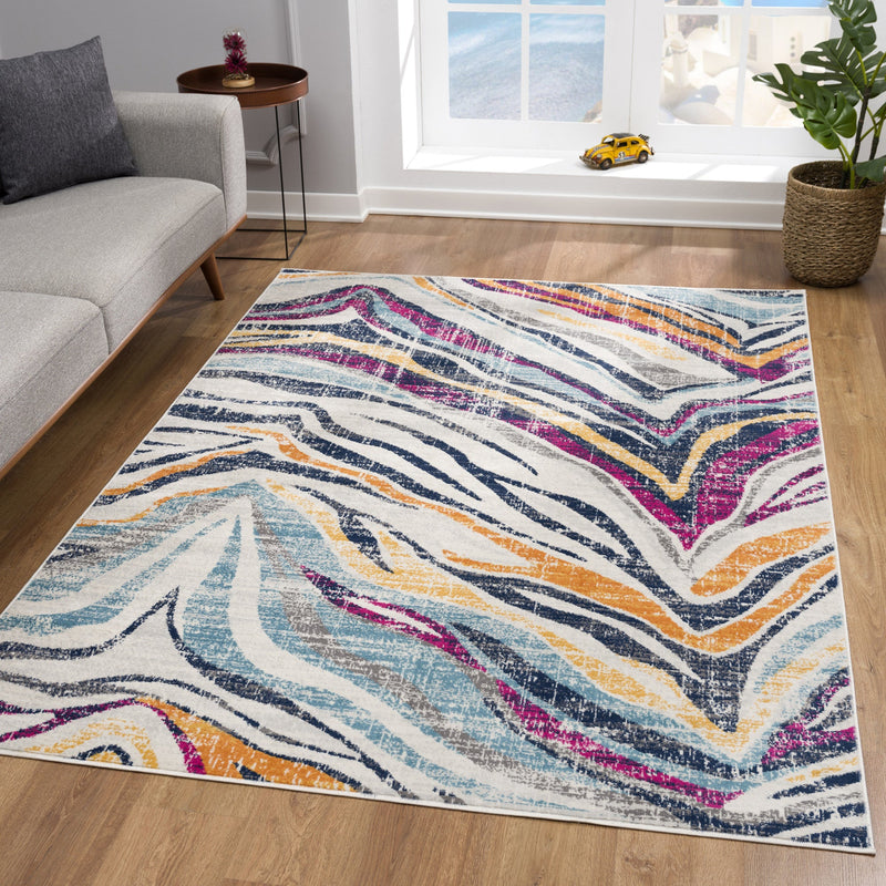 10' Blue And Gold Abstract Runner Rug