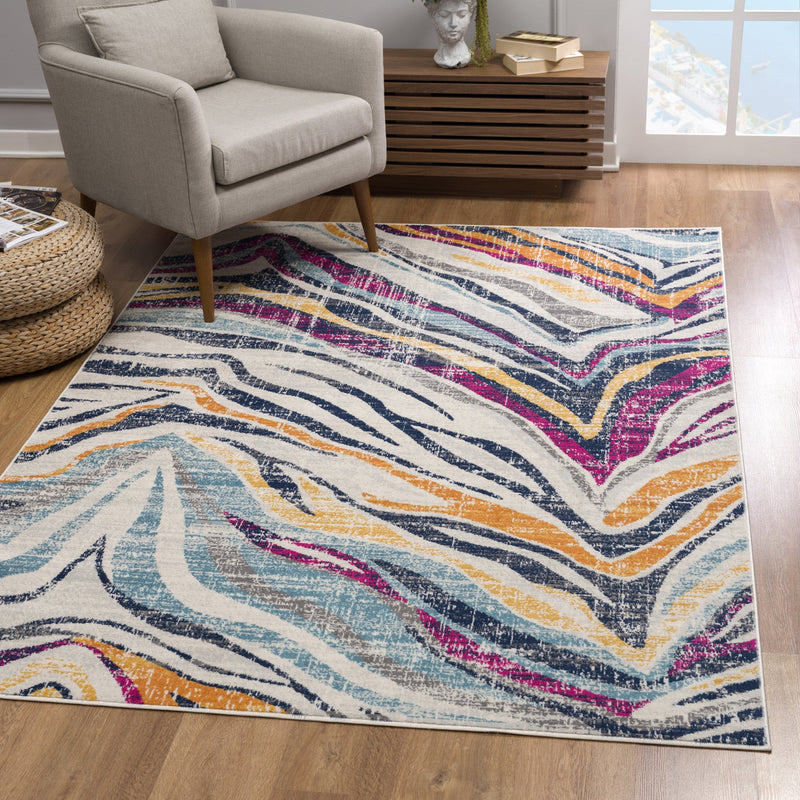 10' Blue And Gold Abstract Runner Rug