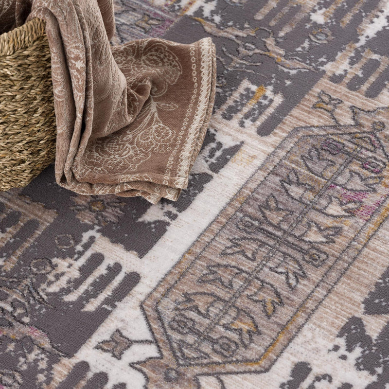 10' Runner Gray and Ivory Oriental Power Loom Runner Rug