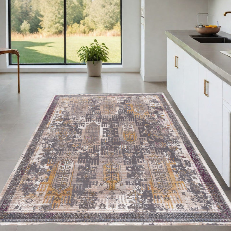 10' Runner Gray and Ivory Oriental Power Loom Runner Rug
