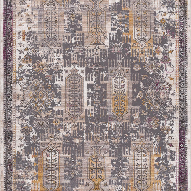 10' Runner Gray and Ivory Oriental Power Loom Runner Rug