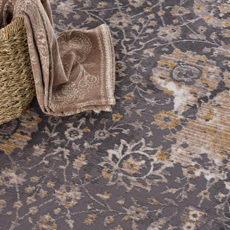 10' Runner Gray and Ivory Oriental Power Loom Runner Rug