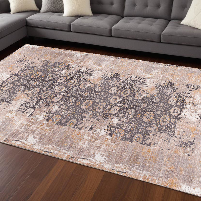 10' Runner Gray and Ivory Oriental Power Loom Runner Rug