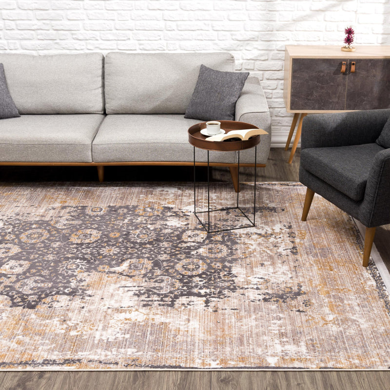 10' Runner Gray and Ivory Oriental Power Loom Runner Rug