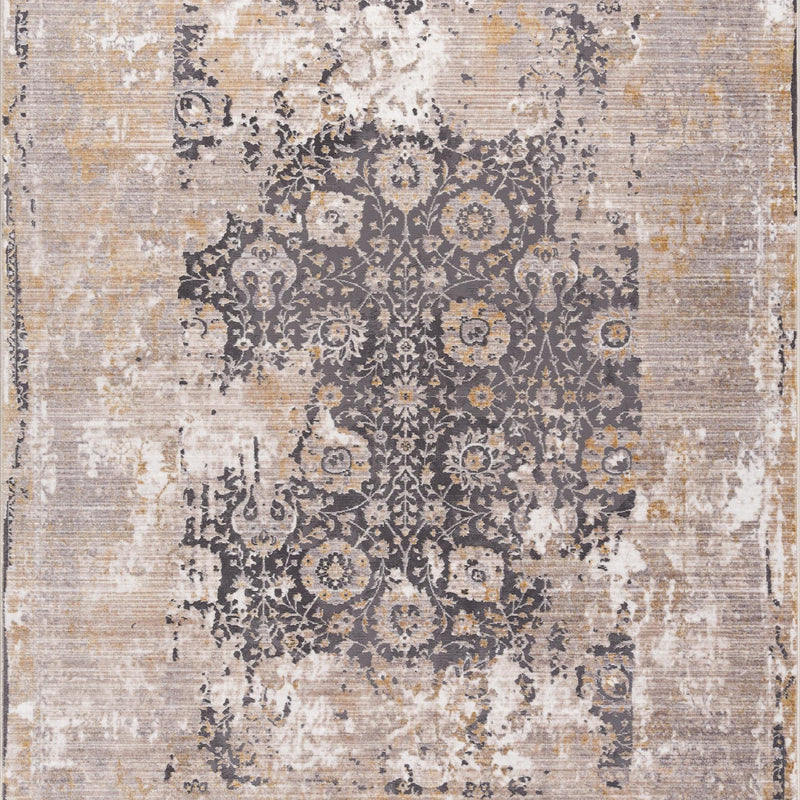 10' Runner Gray and Ivory Oriental Power Loom Runner Rug