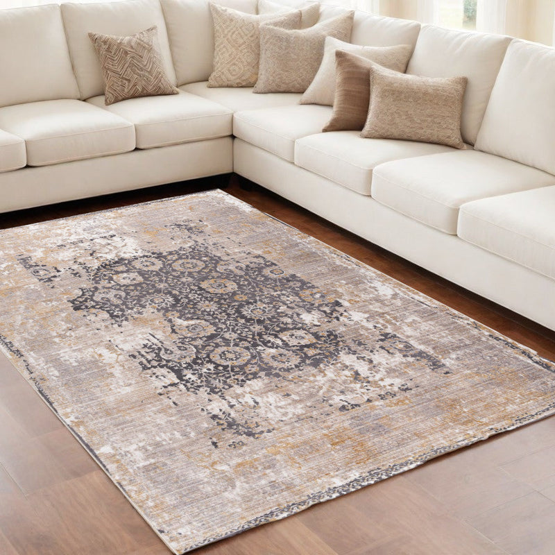 10' Runner Gray and Ivory Oriental Power Loom Runner Rug