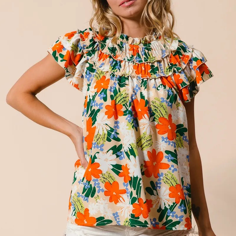 BiBi Multi Color Floral Print Woven Top