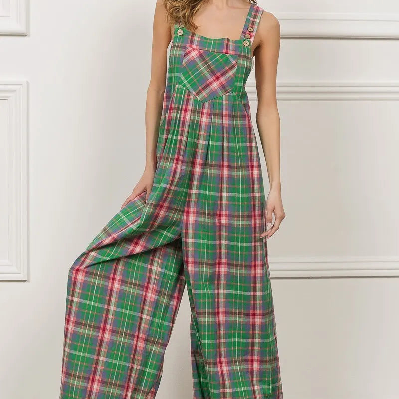 BiBi Multi Color Check Plaid Overall