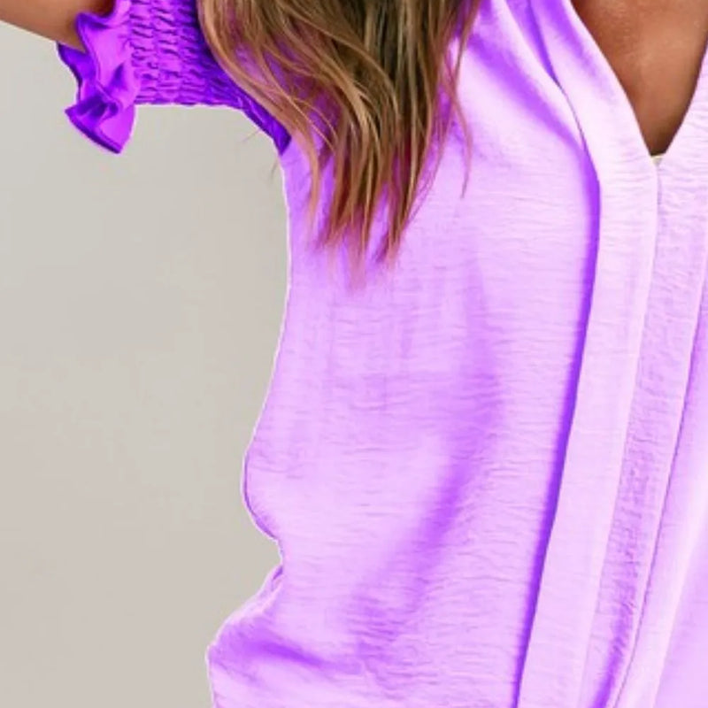 BiBi Air Flow Color Block Puff Sleeves V Neck Top