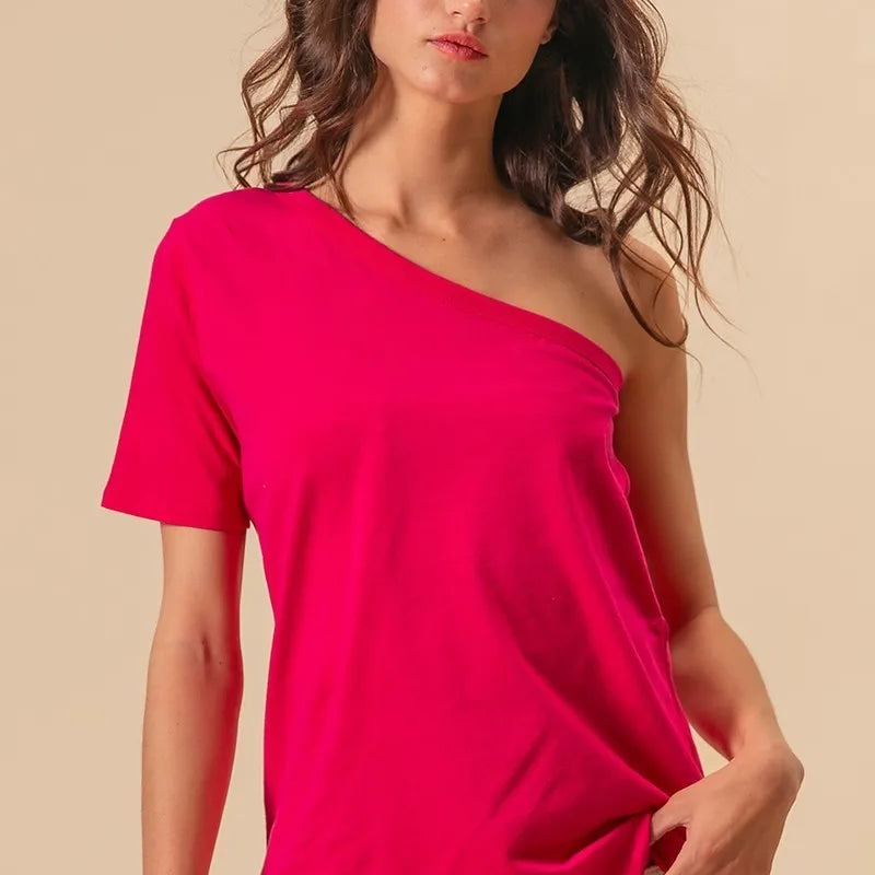 BiBi Cotton Span Knit One Shoulder Top