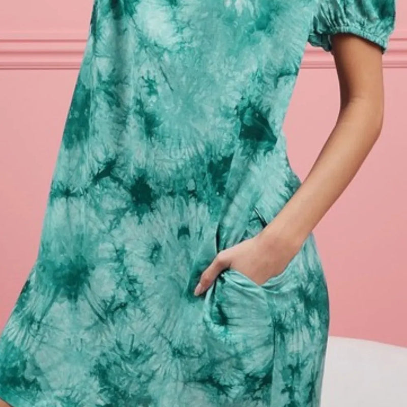 BiBi Puff Sleeve With Side Pockets Tie Dye Dress