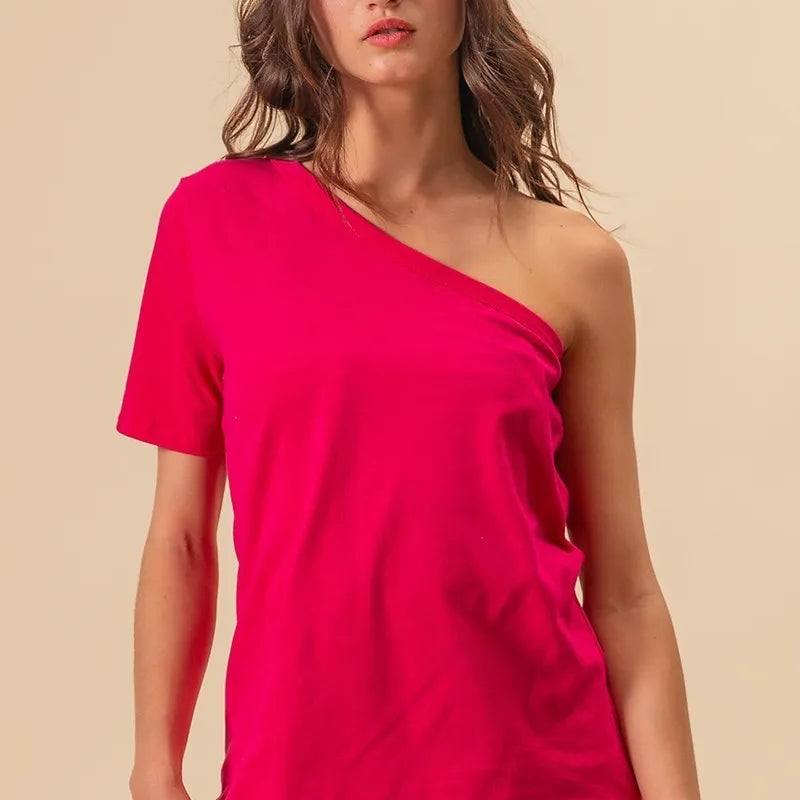 BiBi Cotton Span Knit One Shoulder Top