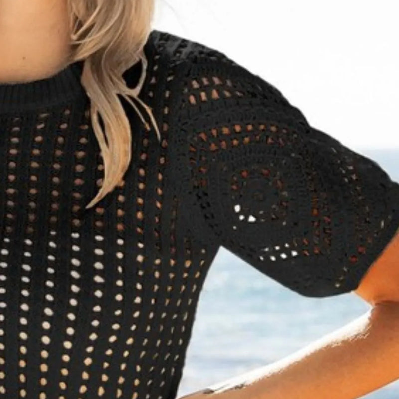 BiBi Crochet Lace Top With Puff Sleeves