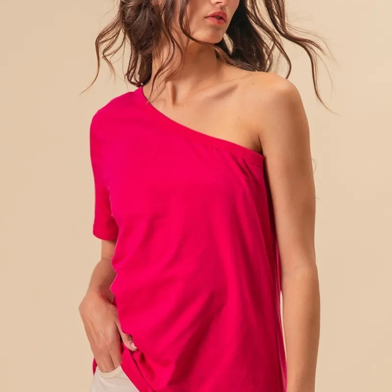 BiBi Cotton Span Knit One Shoulder Top