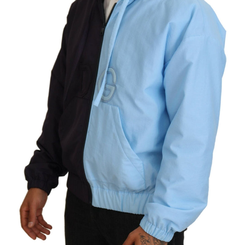 Dolce & Gabbana Black Blue DG Hooded Full Zip Men Jacket