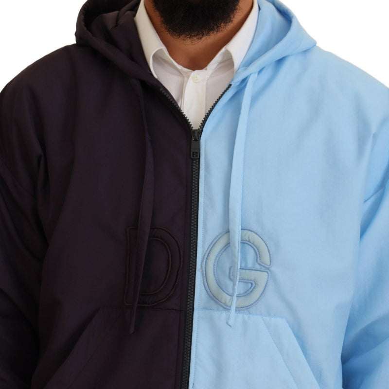Dolce & Gabbana Black Blue DG Hooded Full Zip Men Jacket