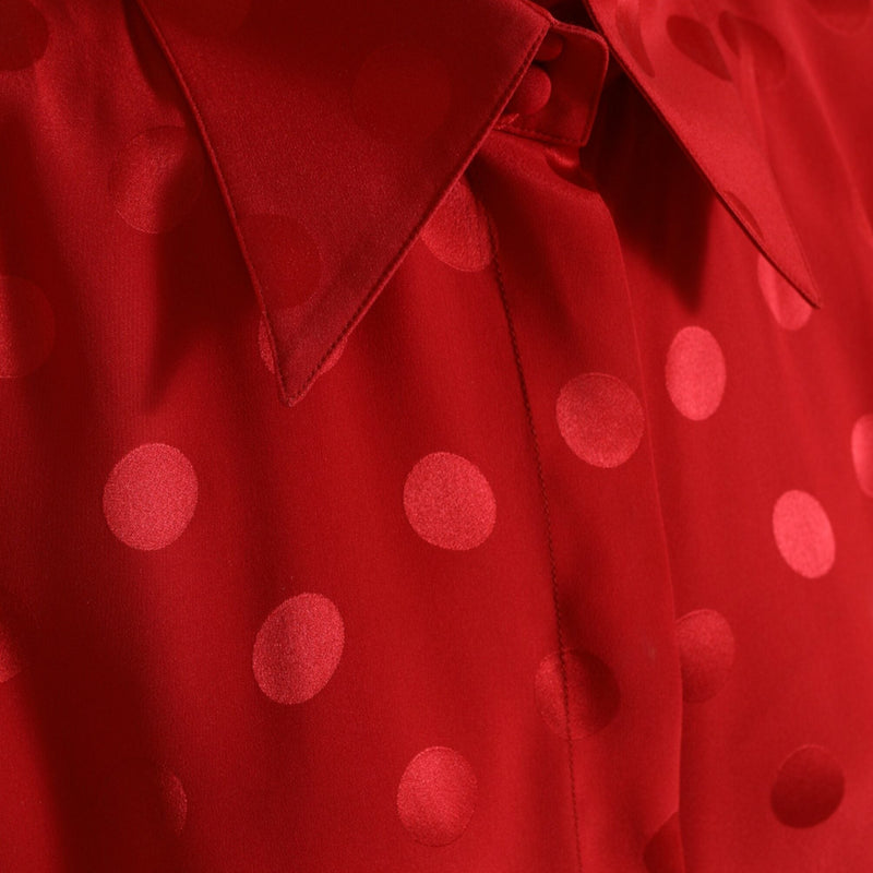 Dolce & Gabbana Red Polka Dot Sleeveless Collared Blouse Top