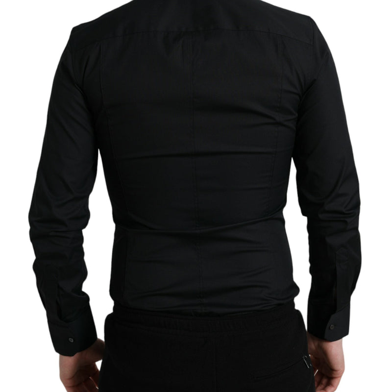 Dolce & Gabbana Black Cotton Stretch Slim Formal Dress Shirt