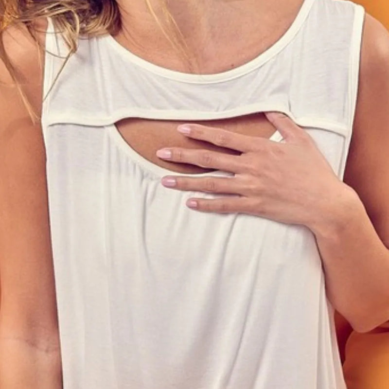 BiBi Rayon Span Knit With Cut Out Front Sleeveless Top