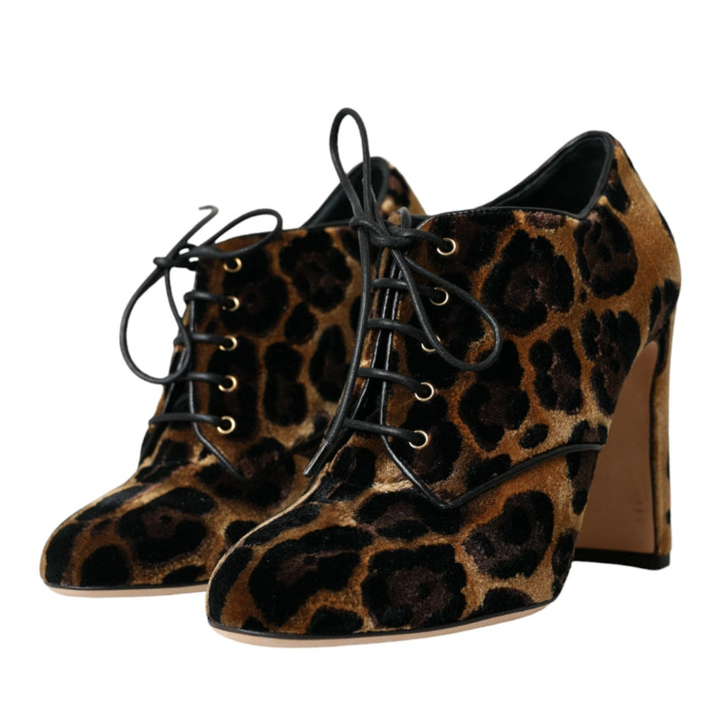 Dolce & Gabbana Brown Leopard Hair Lace Up Booties Shoes
