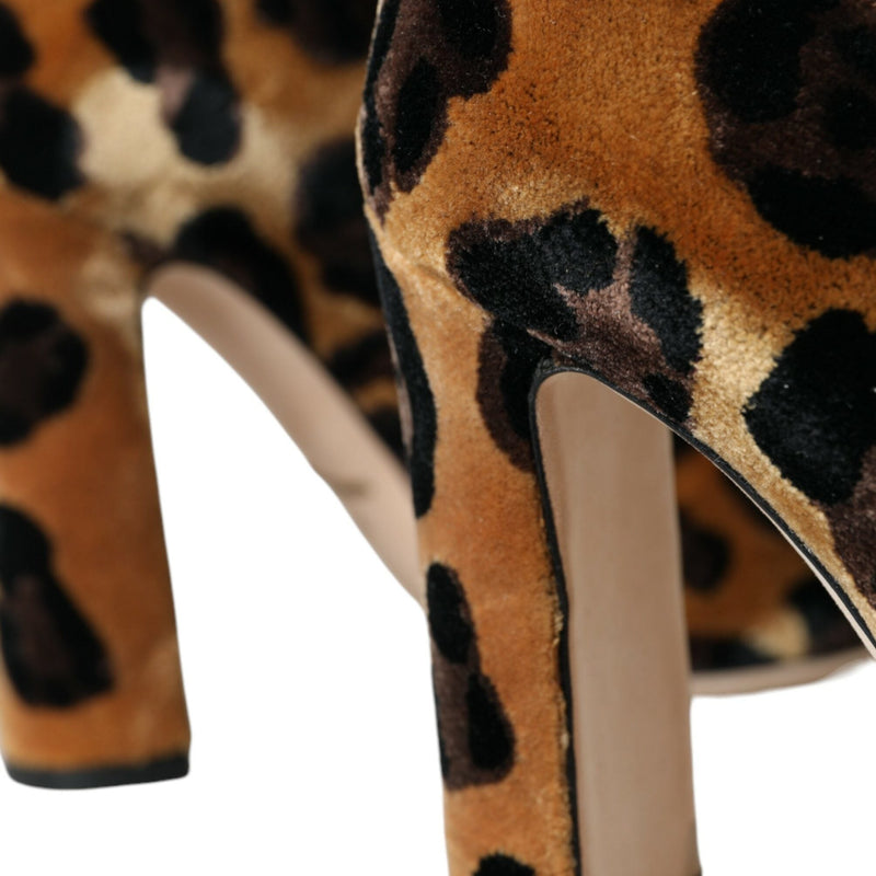 Dolce & Gabbana Brown Leopard Hair Lace Up Booties Shoes