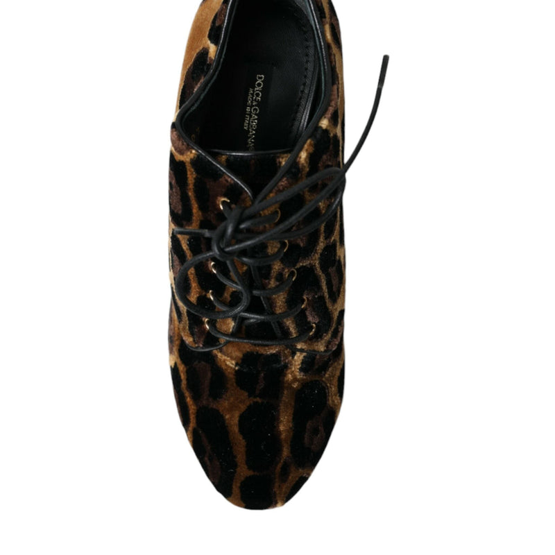 Dolce & Gabbana Brown Leopard Hair Lace Up Booties Shoes