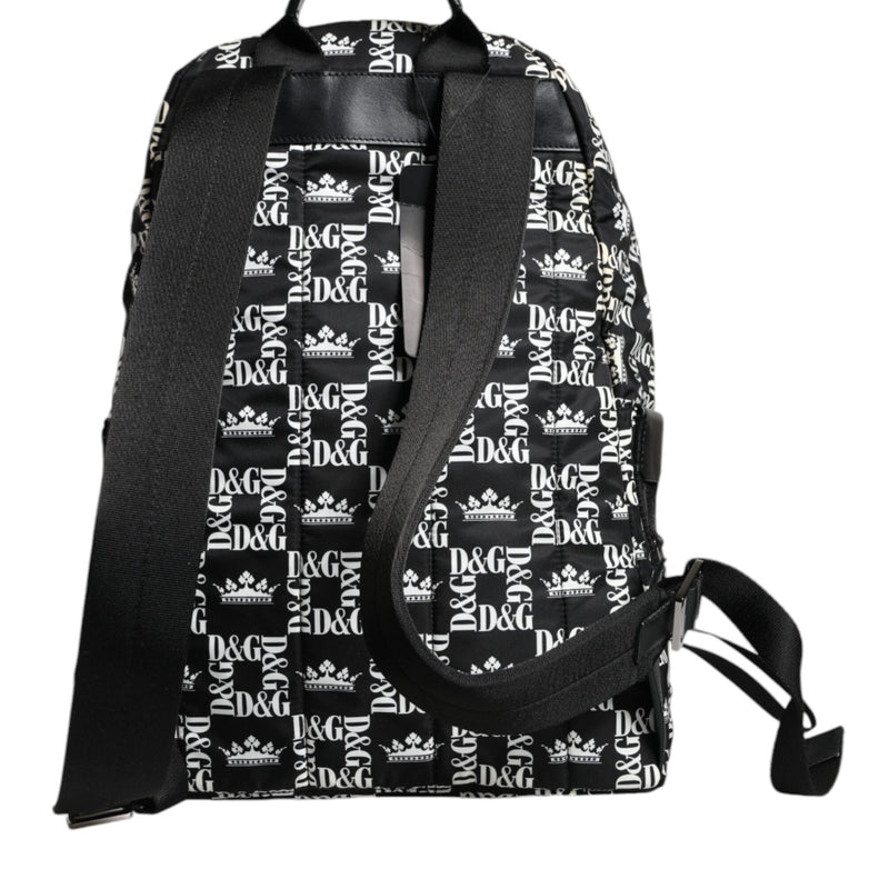 Dolce & Gabbana Black White DG Crown Logo Nylon Backpack Bag