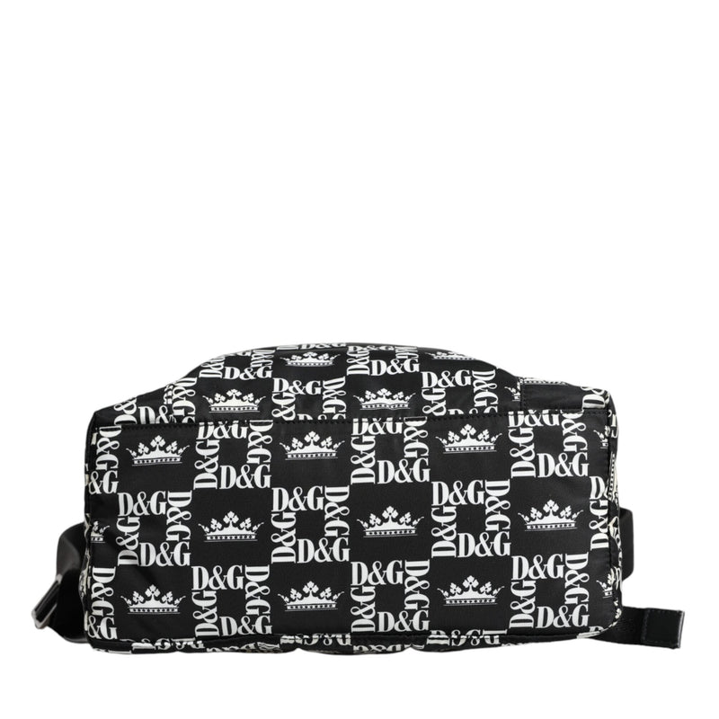 Dolce & Gabbana Black White DG Crown Logo Nylon Backpack Bag