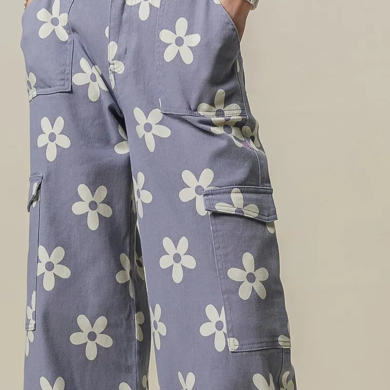 BiBi Flower Printed Side Pocket Wide Pants