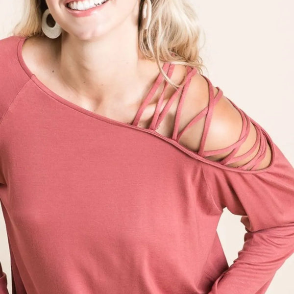 BiBi Jersey Knit One Shoulder Top With Criss Cross