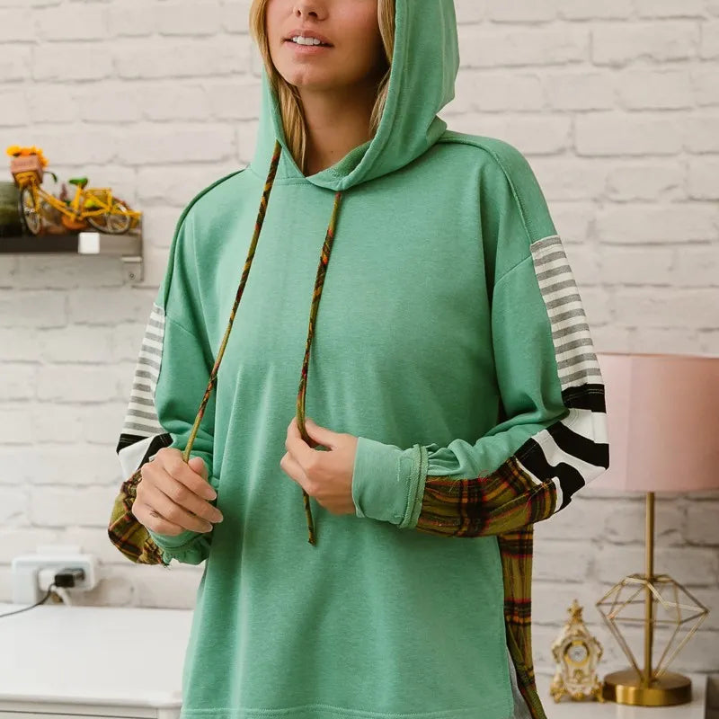 BiBi Plaid With Stripes Mix Match French Terry Hoodie