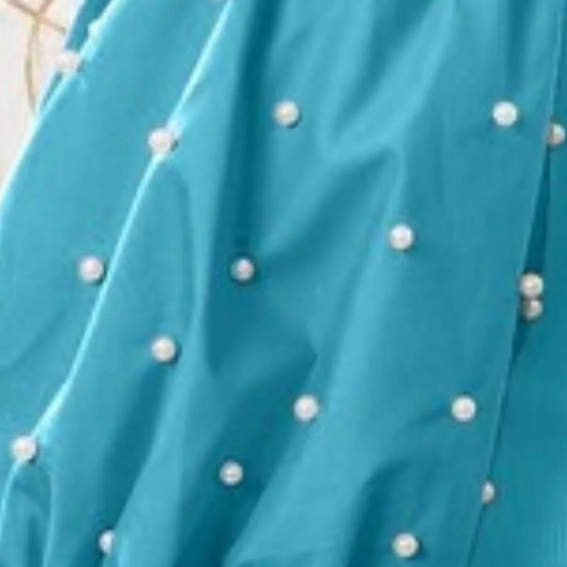 BiBi Pearl Beaded Short Puff Sleeve Top