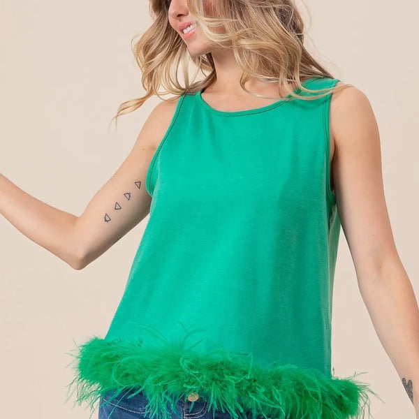 BiBi French Terry Faux Feather Bottom Back Tied Top