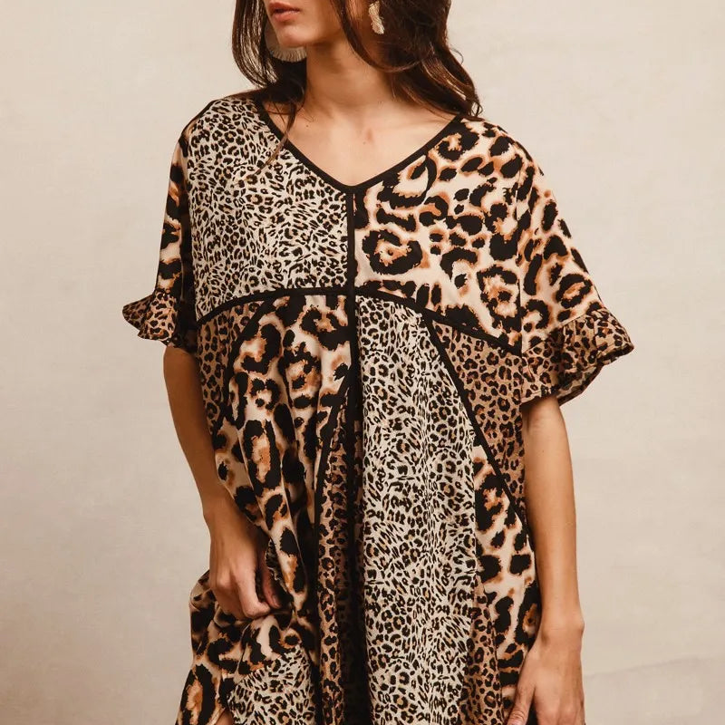 BiBi Leopard Prints Mix and Match Short Sleeves Dress