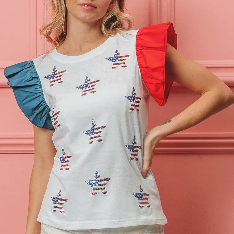 BiBi American Flag Sequin Stars Top